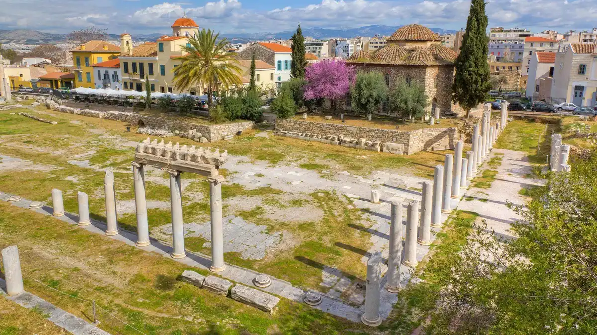 The Tower of the Winds in the Roman Agora, covered by a two-Agora e-ticket in Athens, Greece