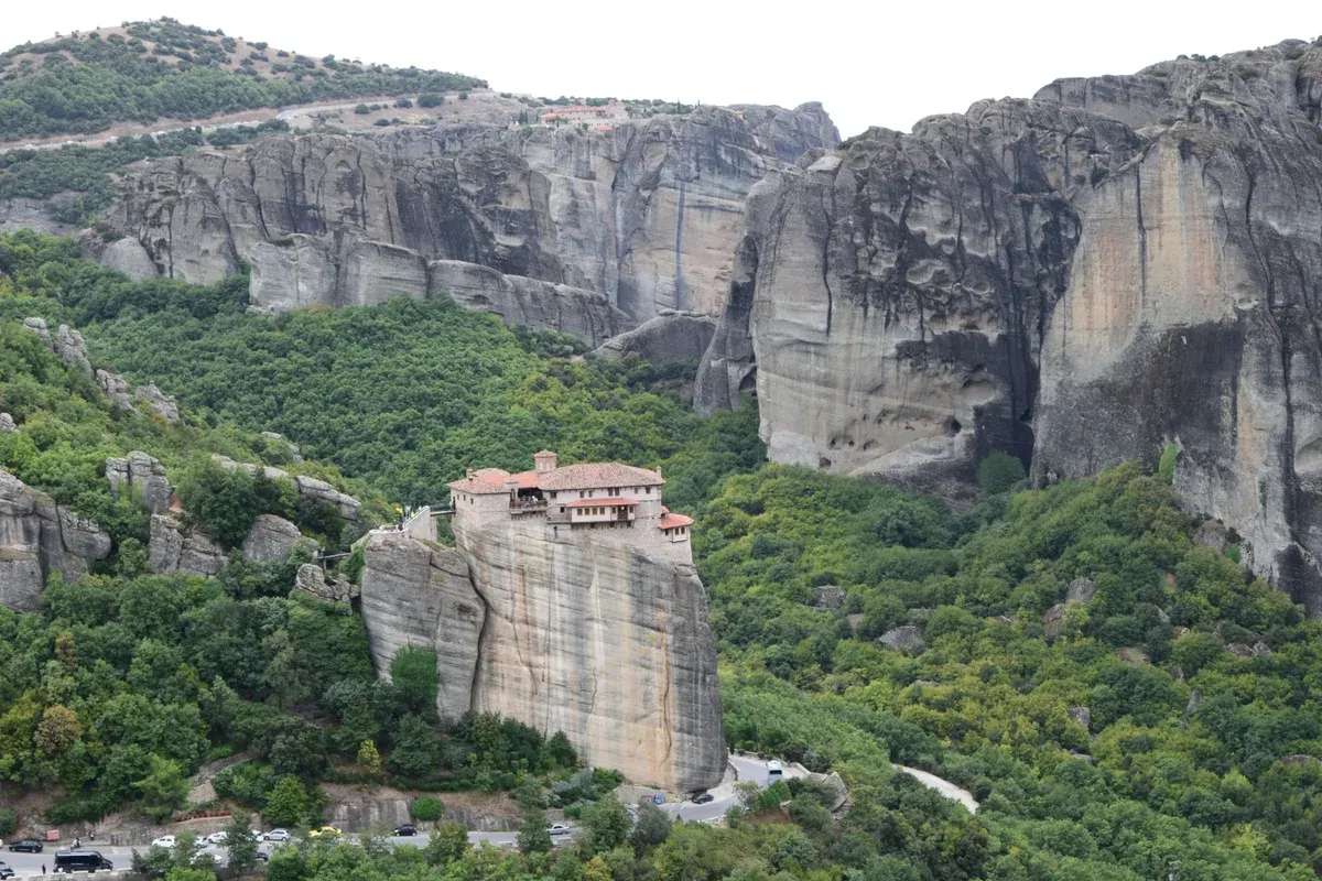 A monastery on a sandstone pillar at Meteora, the long day trip from Athens, Greece