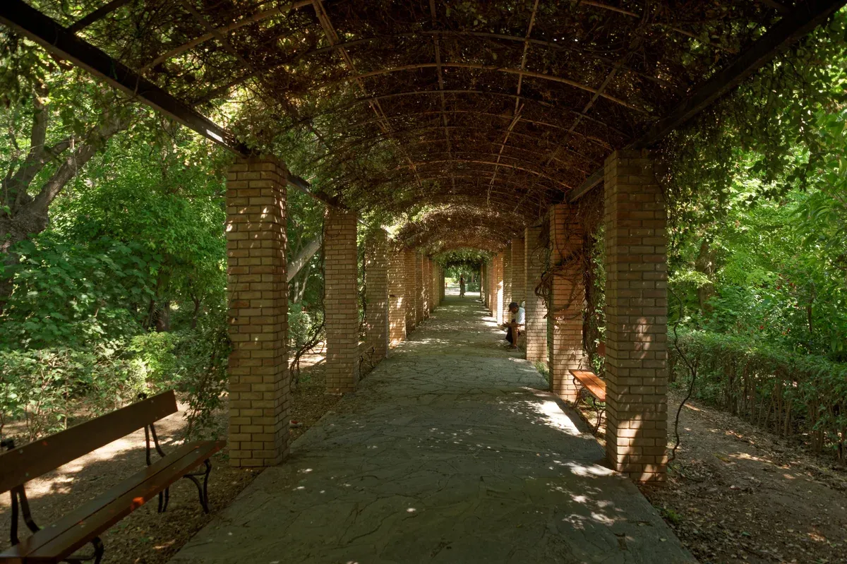 A shaded pergola walk in the National Garden, the coolest place to break an Athens day with children, Greece